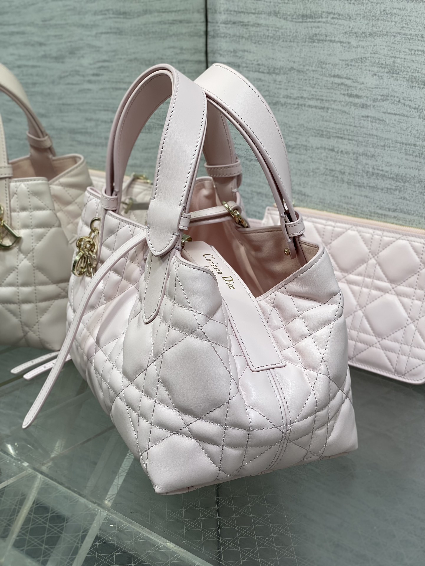 Small Dior Toujours Bag Pale Pink Macrocannage Calfskin